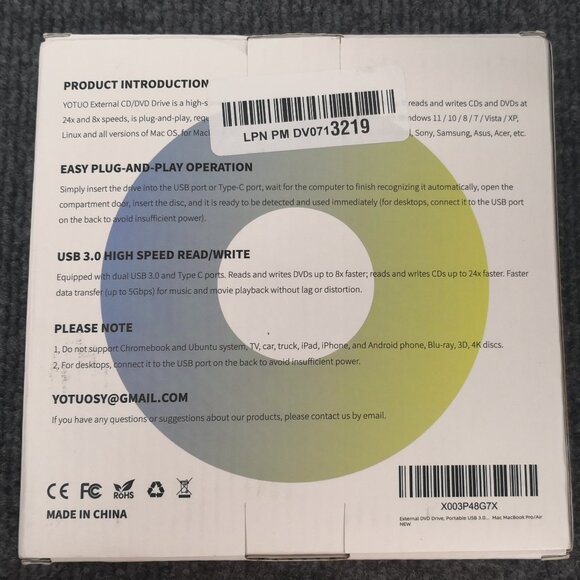 External CD/DVD Drive for Laptop USB 3.0, USBC Portable Burner DVD/CD Player Blk - Picture 5 of 8